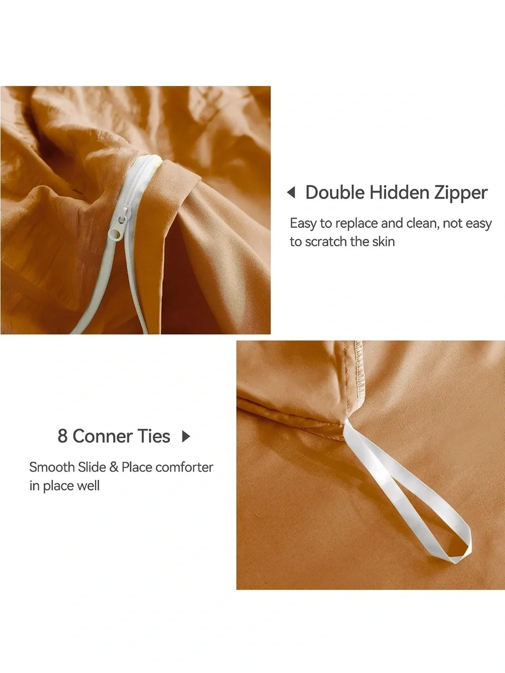 NEW JELLYMONI Burnt Orange Seersucker Duvet Cover Set. Twin w/ Zipper and ties
